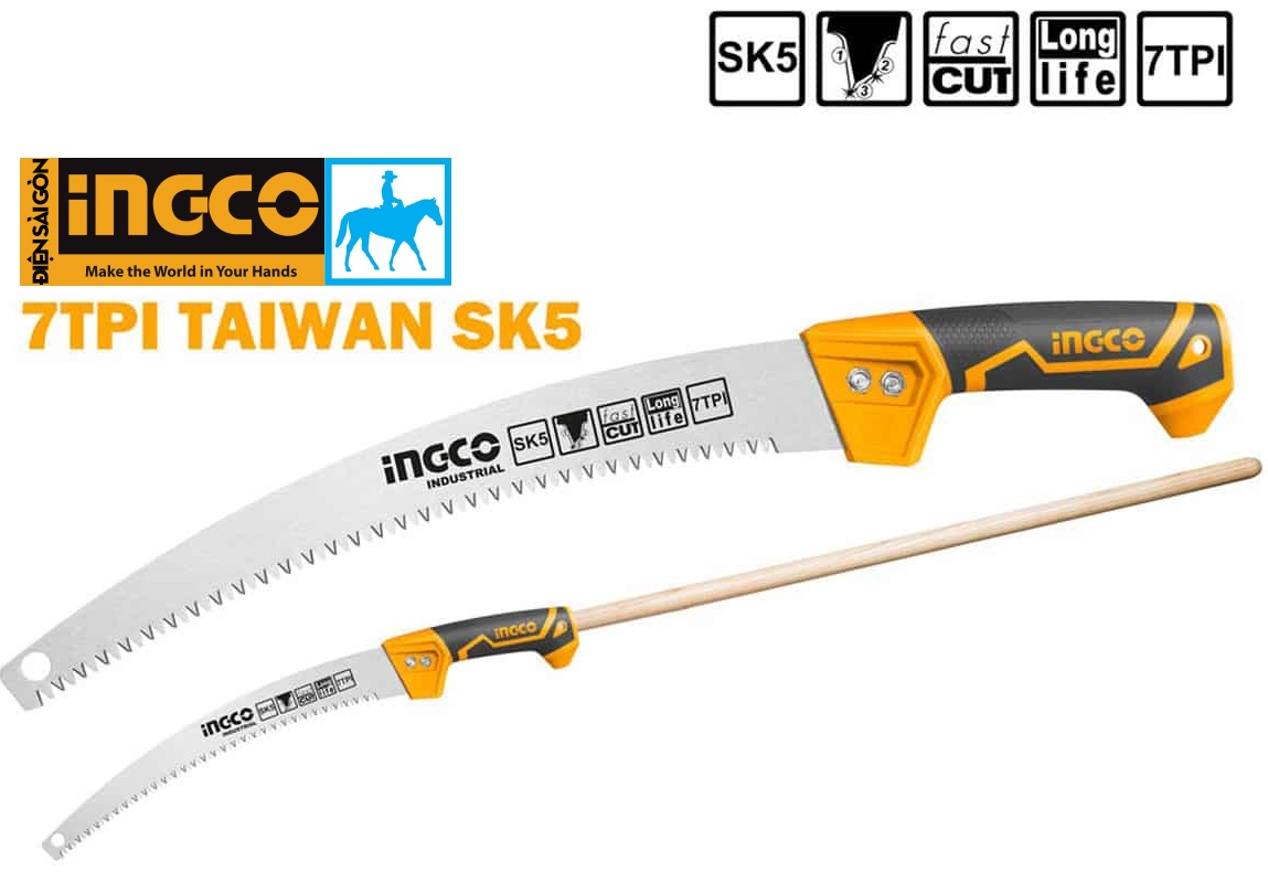 Cưa cành cắt cành cưa gỗ cầm tay lưỡi cong 330mm 13inch thép sk5 ingco hps3308 tay cầm có thể nối dài