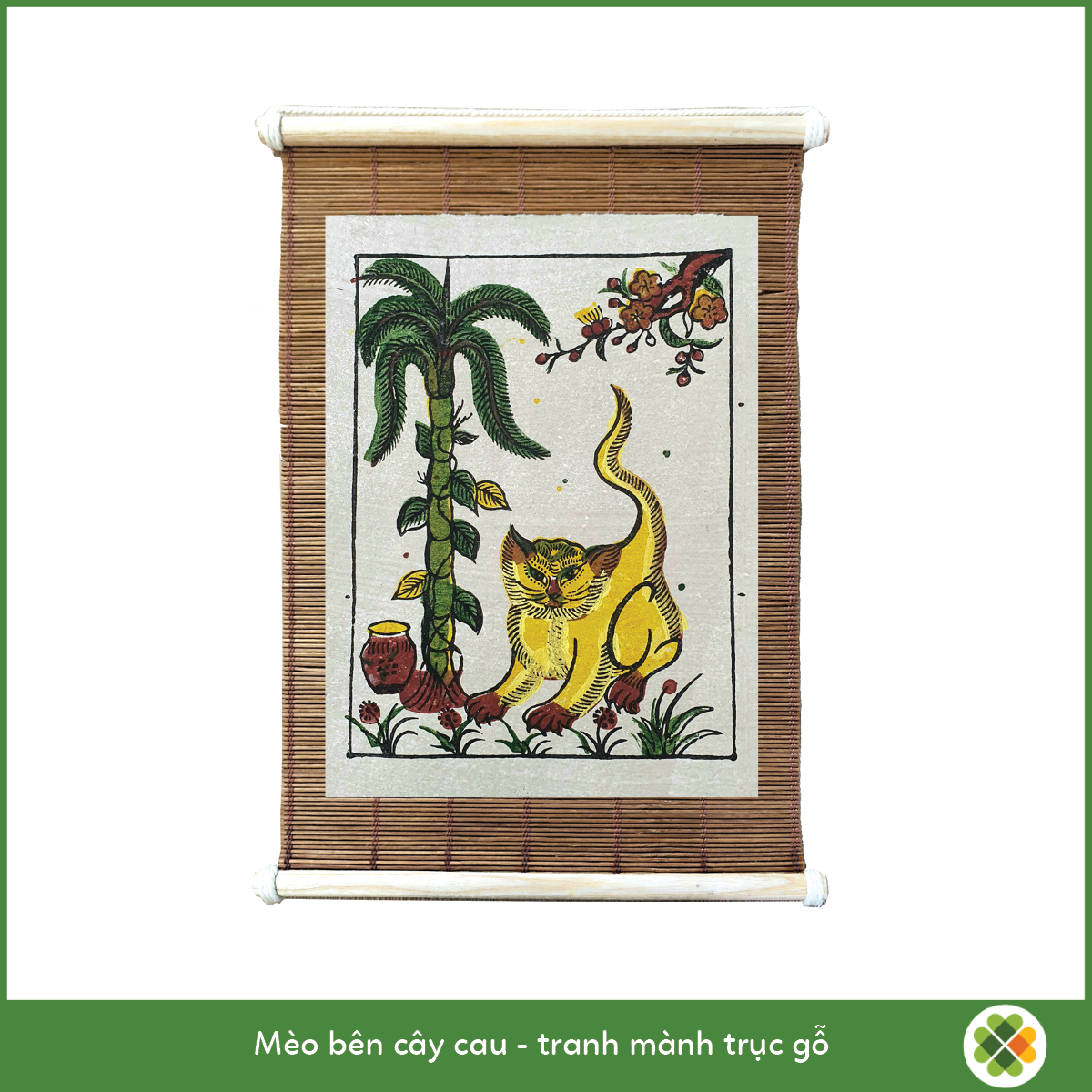 The Cat and the Areca Tree - Dong Ho folk woodcut painting
