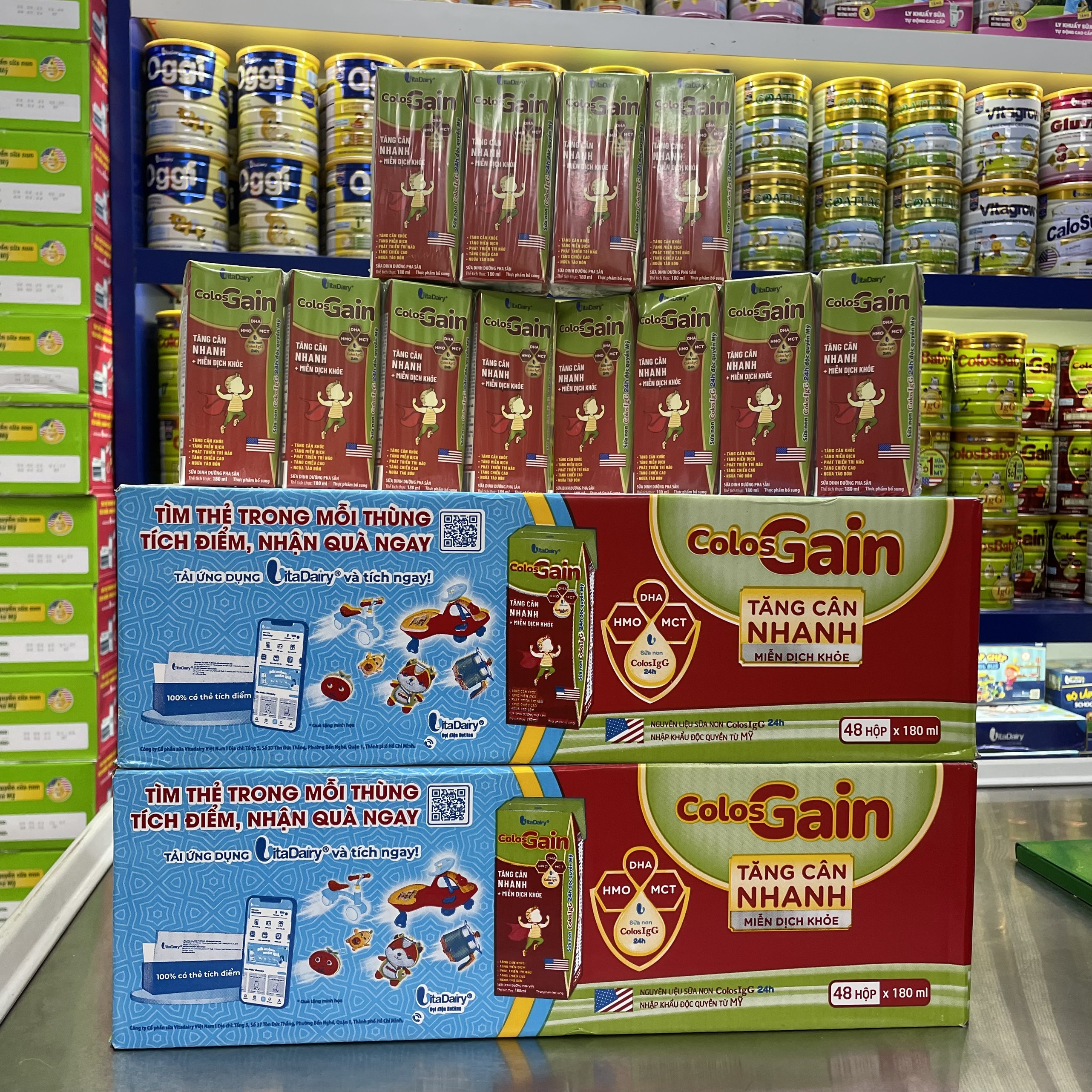 (Tặng Quà, Có Thẻ Cào QR) Thùng 48 Hộp 180ml Sữa Bột Pha Sẵn Colos Gain (BIBISTORE)