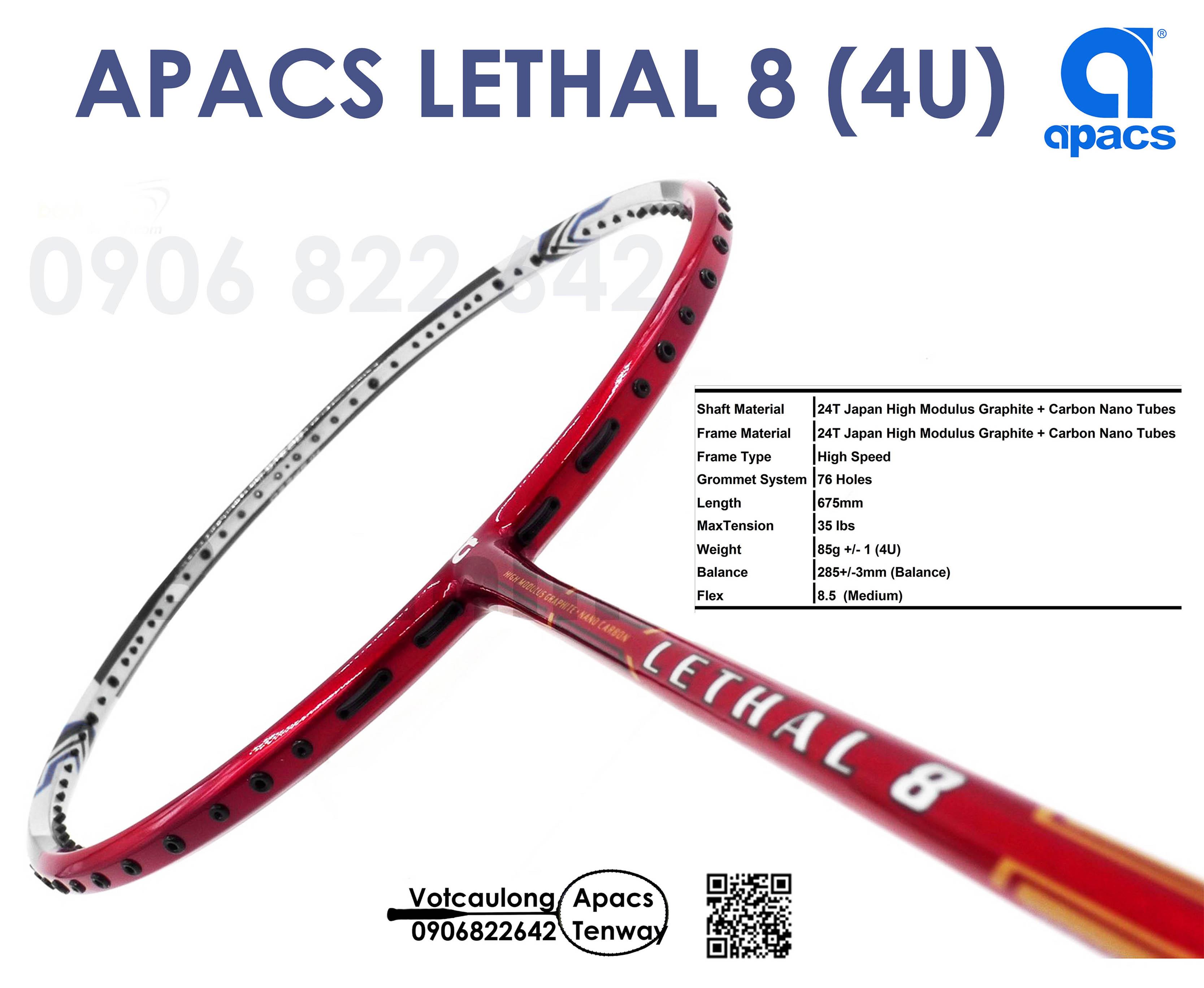 Vợt cầu lông Apacs Lethal 8 (4U) | Sắc đỏ mạnh mẽ, cân bằng công thủ