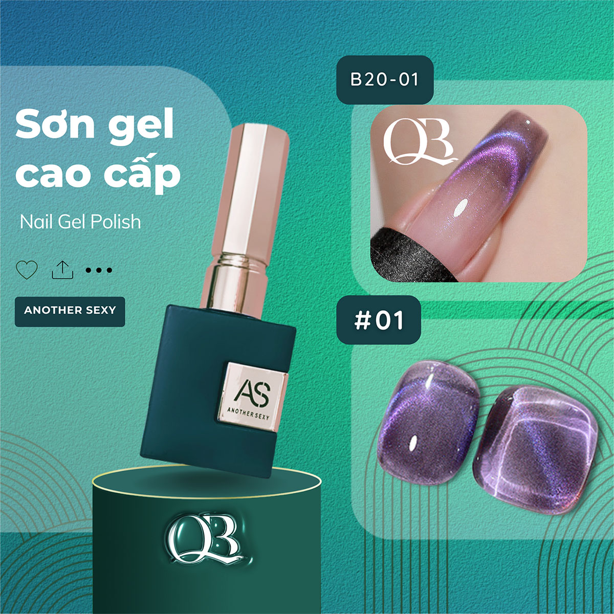 Sơn gel AS chai vuông mắt mèo 2 tầng sơn gel mắt mèo kép mã B20 15ml