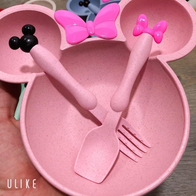 Khay ăn dặm lúa mạch cho bé - hình Mickey kèm thìa dĩa
