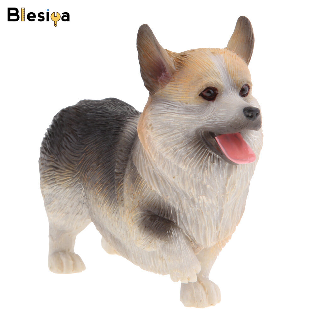 Blesiya Lifelike Resin Welsh Corgi Dog Figurine Animal Model Home Decor Collectibles