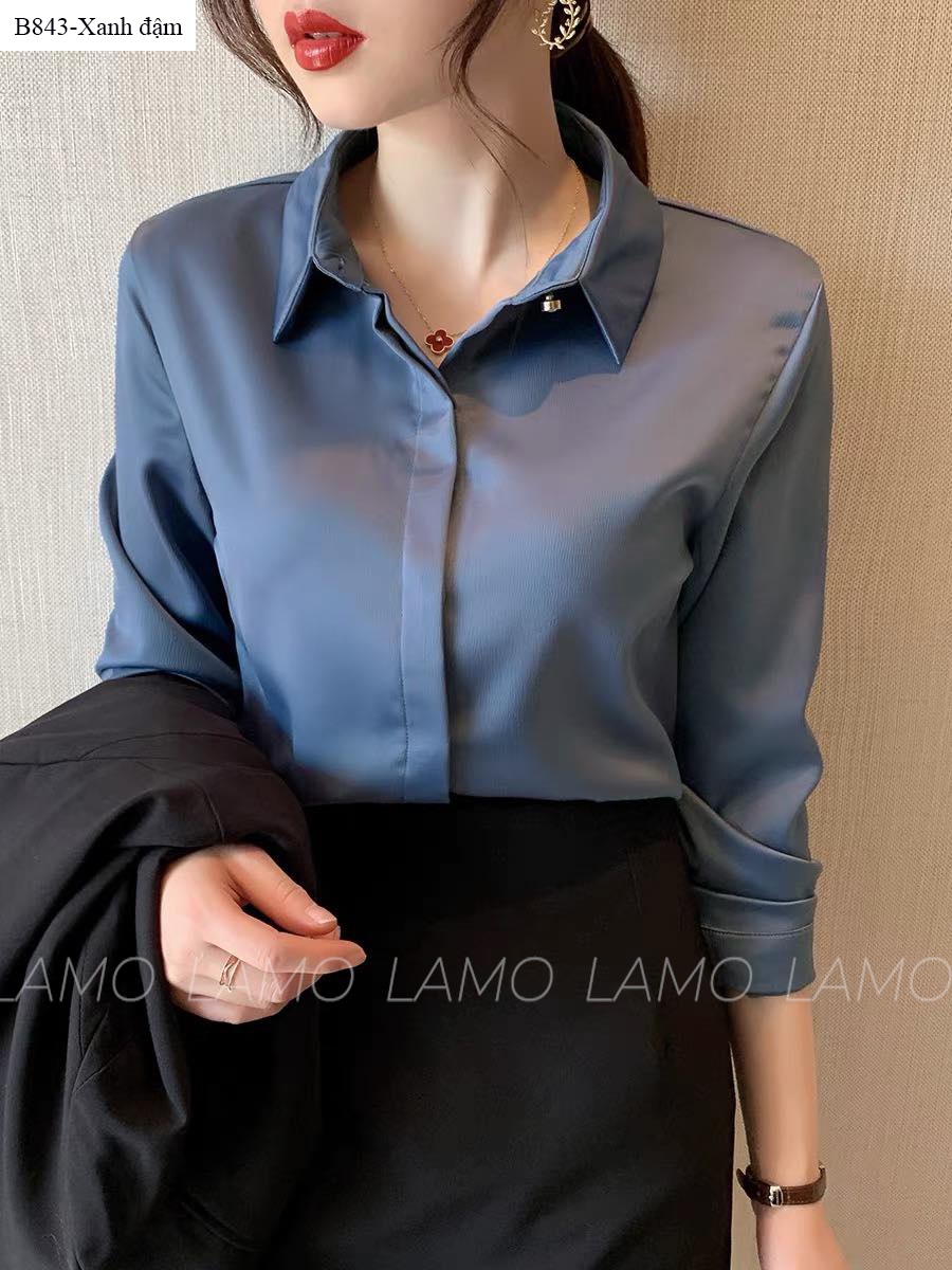 B843 ÁO SƠ MI LỤA NGỌC ĐÍNH NÚT NGỌC