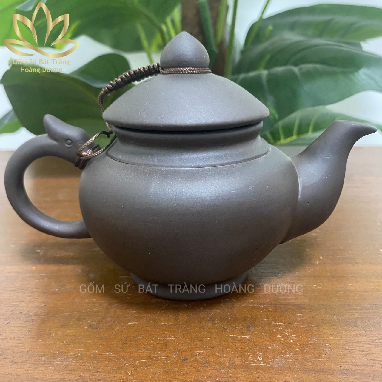 (Hàng nghệ nhân) Ấm pha trà Bát Tràng đất nung quai rồng 350ml màu đen