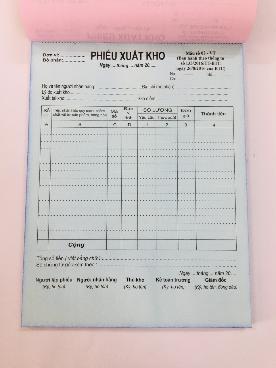 Phiếu Xuất Kho/Nhập Kho 3 liên loại dày 100 tờ A4