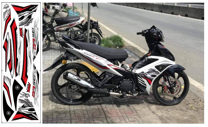 Tem exciter 135 LC v7 trắng đỏ đen