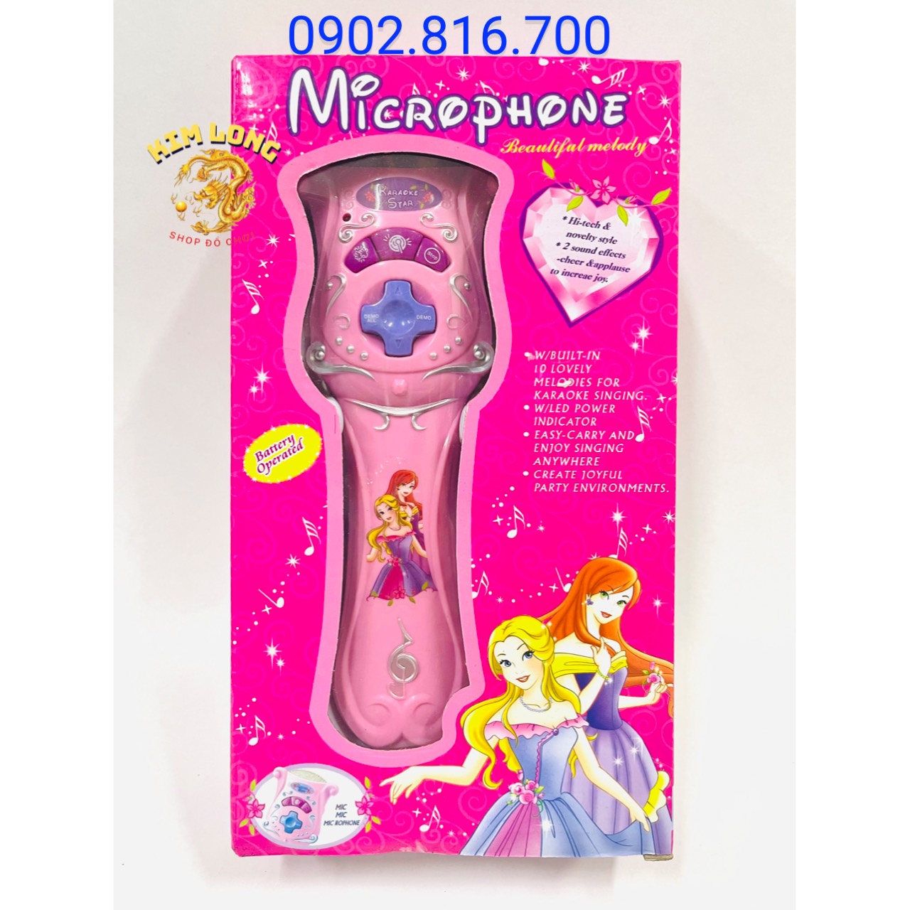 Đồ chơi Micro không dây màu hồng dùng pin cho bé hát Karaoke vui nhộn 6907