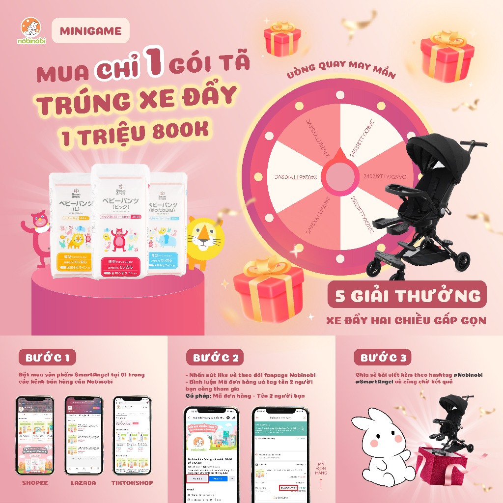 Combo 3 Tã/Bỉm Quần SmartAngel cho bé (Hàng nội địa Nhật)