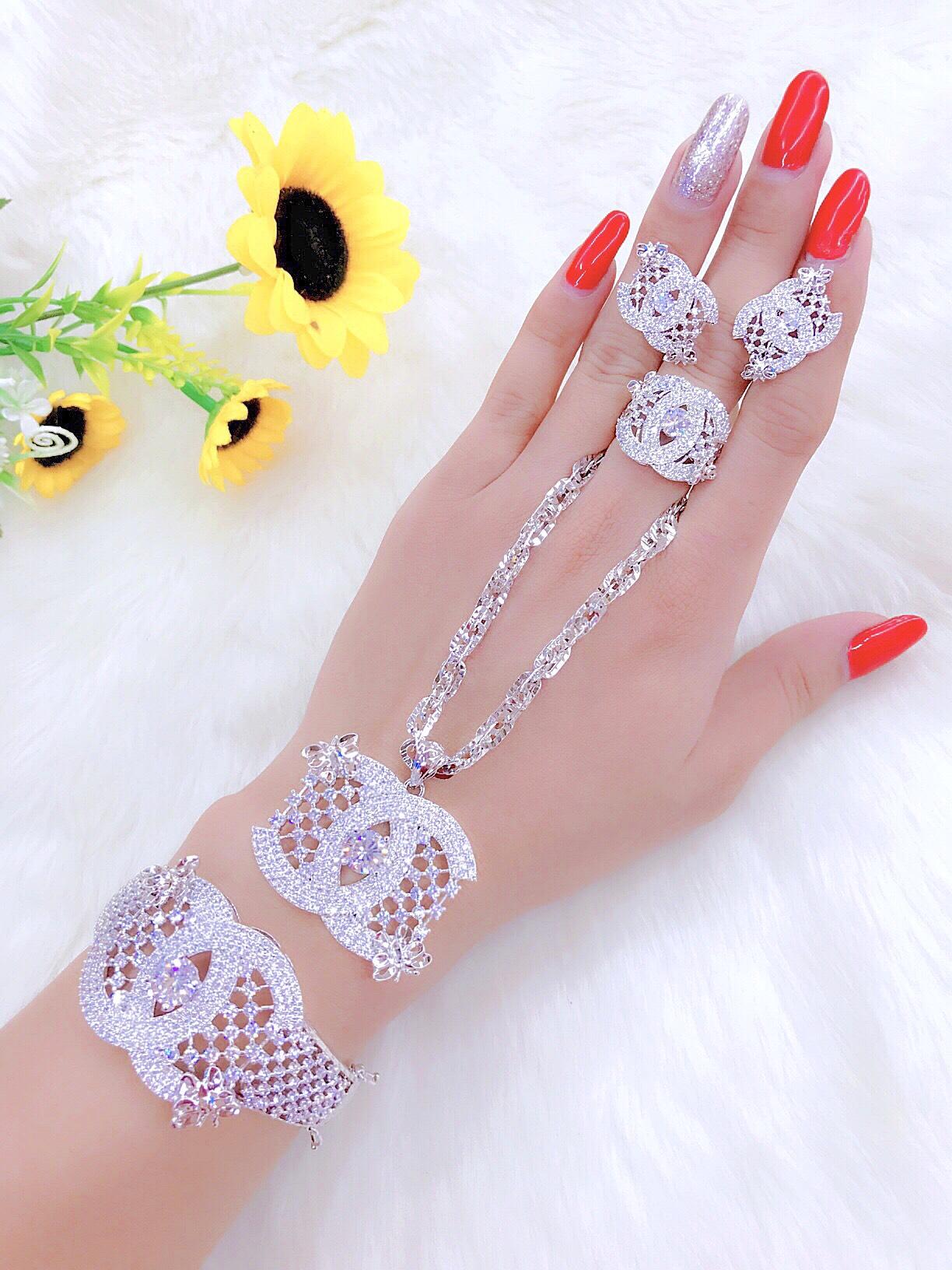 Bộ Trang Sức Cao Cấp Channel - Givishop - B40707108 , Bền Màu, Sáng Như Vàng Thật, Chất Liệu Bạc Thái, Không Đen, Không Ngứa - Thiết Kế Đi Tiệc, nu trang bang bac, ban trang suc bac, mau day bac dep, trang suc bac nu dep, bo trang suc bang bac