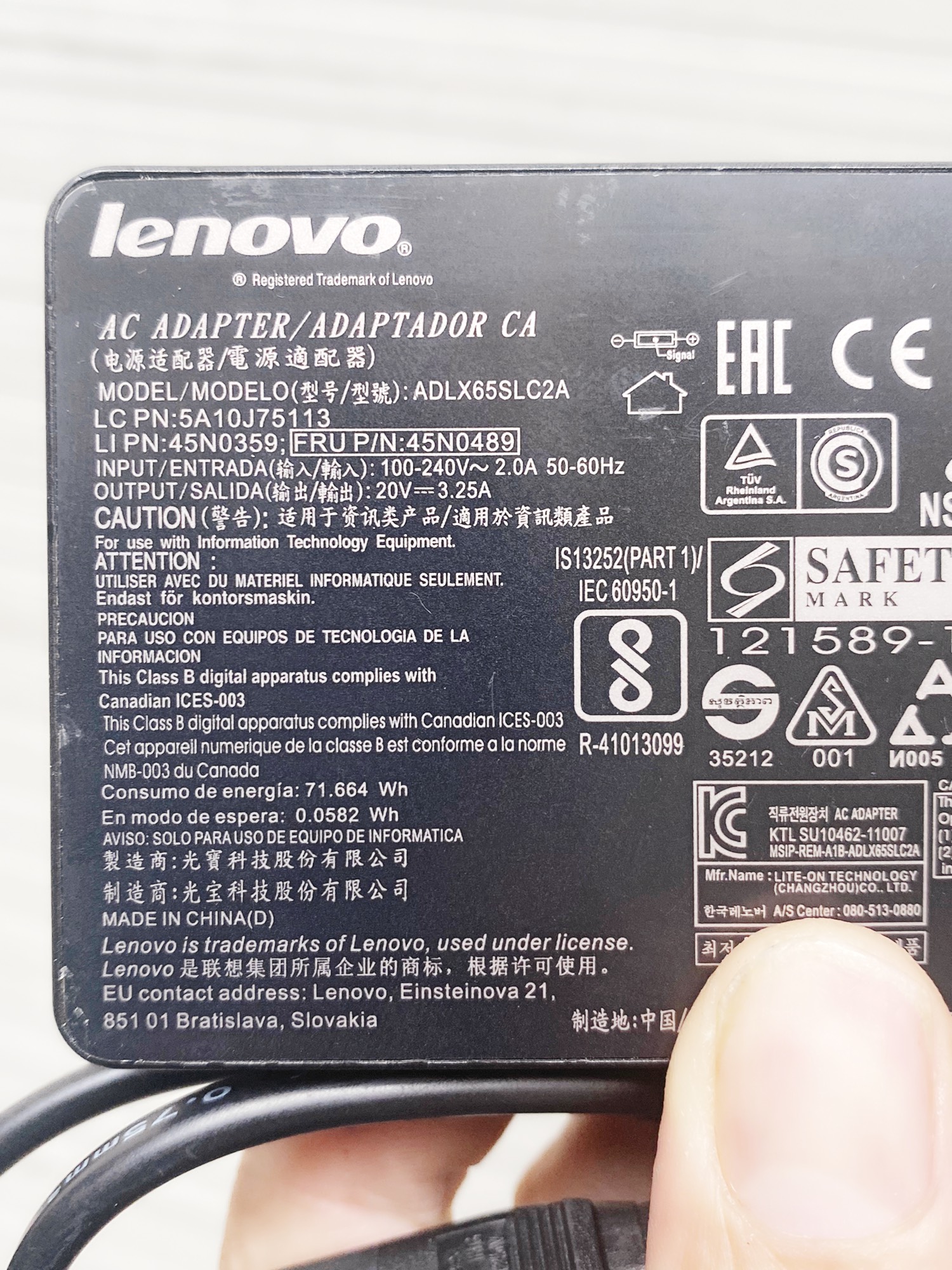 Sạc laptop lenovo thinkpad x1 carbon gen 3 20v-3.25a zin bóc máy