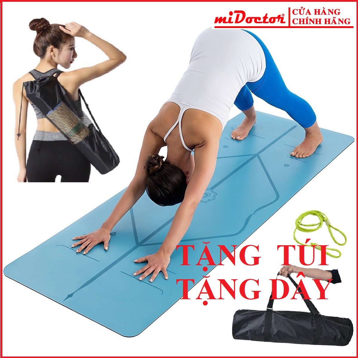 Thảm Yoga Định Tuyến miDoctor + Túi Đựng Thảm Yoga Chuyên Dụng + Dây Buộc Thảm Yoga Tiện Lợi