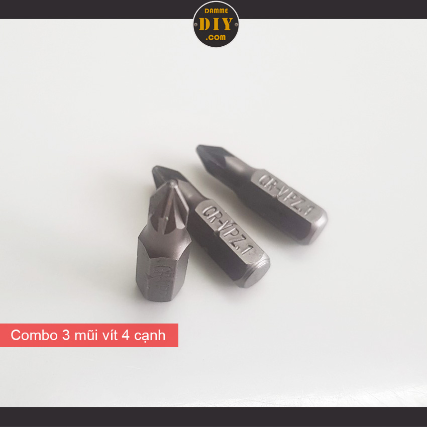 Combo 3 vít 4 cạnh dài 25mm tặng 1 mũi dài