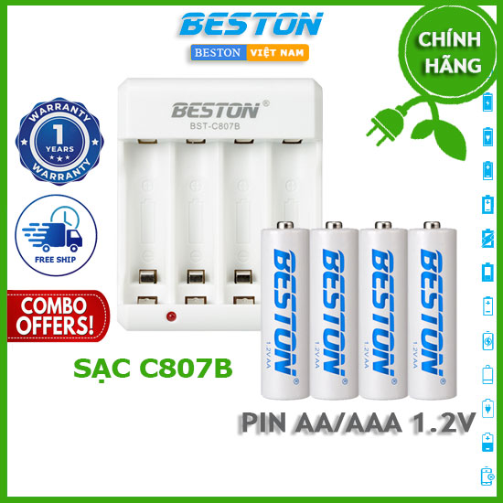 Bộ sạc pin aa/aaa 4 khe beston c807b + 4 viên pin tiểu aa/aaa