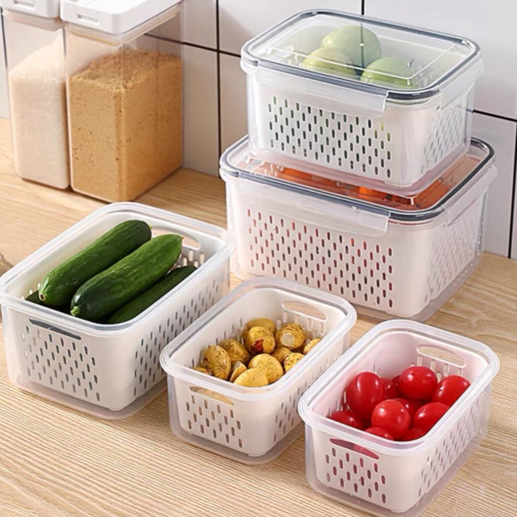 SET 5 HỘP ĐỰNG THỰC PHẨM KÈM RỔ TÁCH NƯỚC TIỆN LỢI CÓ NẮP ĐẬY KÍN BẢO QUẢN THỨC ĂN SIÊU TIỆN LỢI - BỘ 5 HỘP LƯU TRỮ THỨC ĂN BỎ TỦ LẠNH CHẤT LƯỢNG TỐT AN TOÀN SỨC KHOẺ