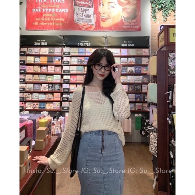 💥Set Áo Len Lưới Kèm Áo 2 Dây Tim Quảng Châu