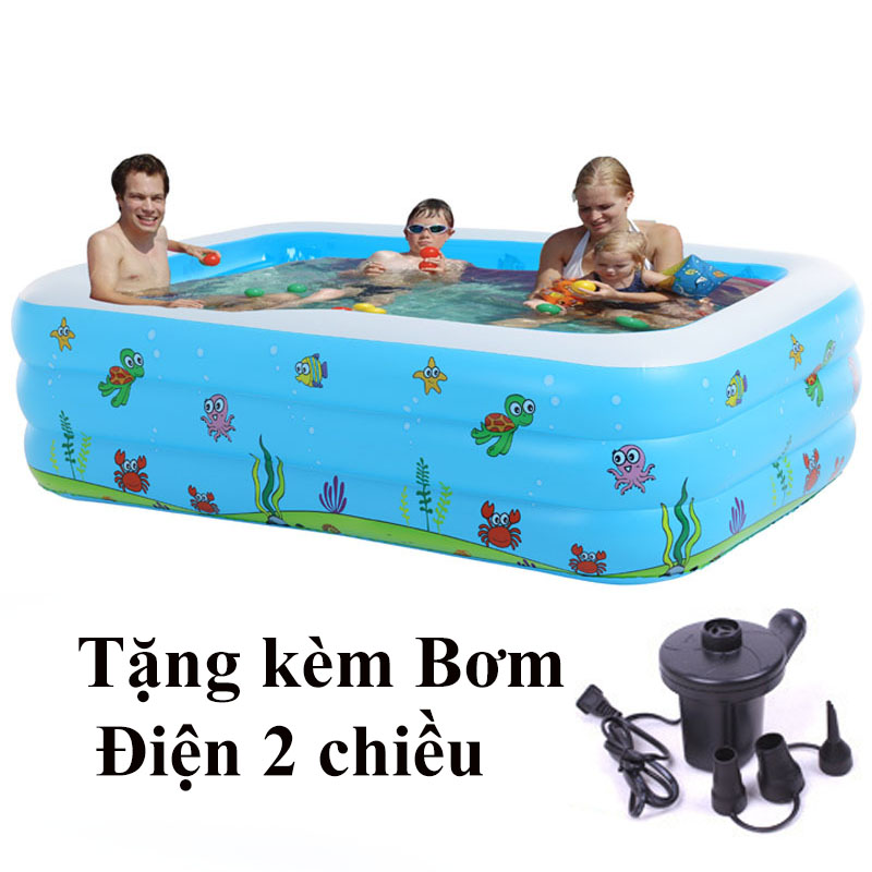 [HÀNG LOẠI 1- Tặng kèm Bơm điện và miếng vá] Bể bơi phao bơm hơi kích thước dài 2m1 rộng 1m40 cao 60cm 3 tầng hàng chuẩn dày bền, dễ dàng lắp và bảo quản, Bể bơi phao khổng lồ 3 tầng 2M1 cho bé yêu shop bán kèm bể 1m8.