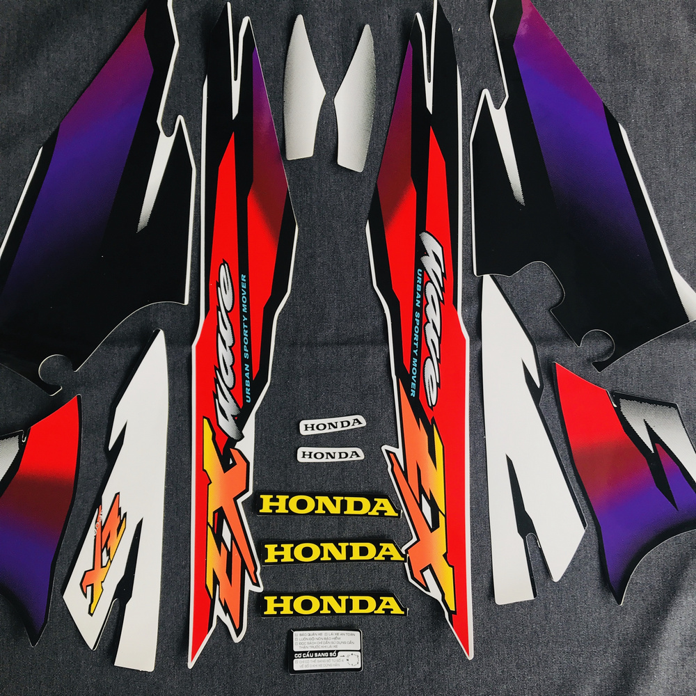 Bộ tem 3 lớp dán xe WAVE ZX đời 2005, tem như ZIN theo xe, keo dán tốt, ít bay màu (màu trắng đỏ)