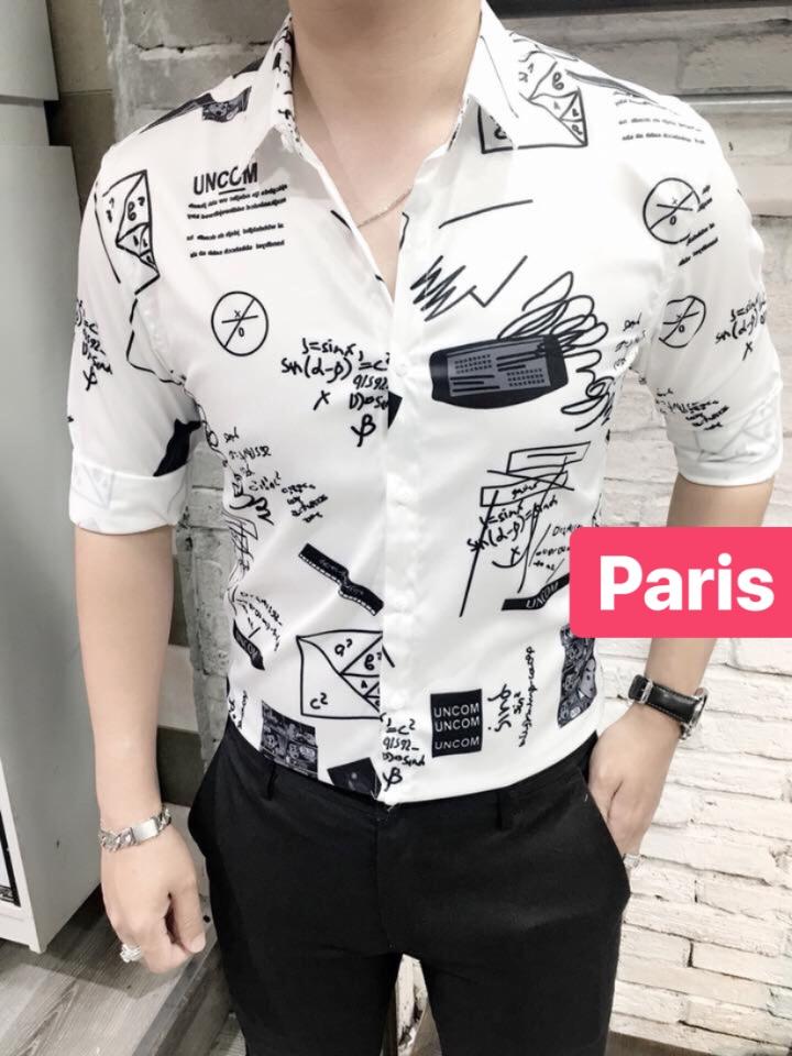 ÁO SƠ MI LỤA NAM CHỐNG NHĂN TRẮNG ĐEN TOÁN HỌC KOREA CAO CẤP - PARIS FASHION
