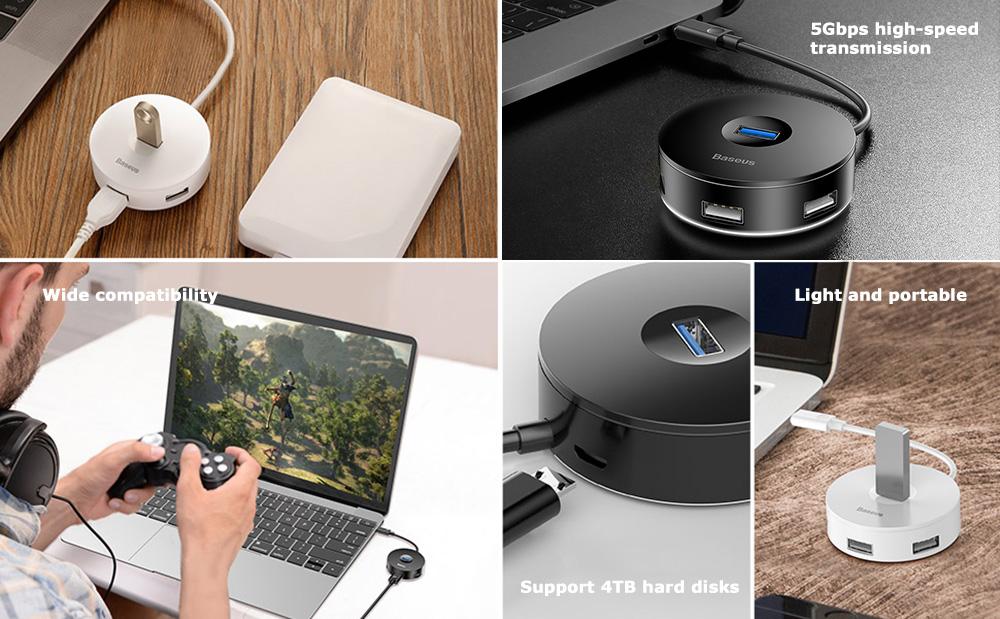 Bộ HUB chuyển đổi từ Type C sang USB 3.0 Baseus Round Box HUB (4 cổng USB 1xUSB3.0 3xUSB2.0)