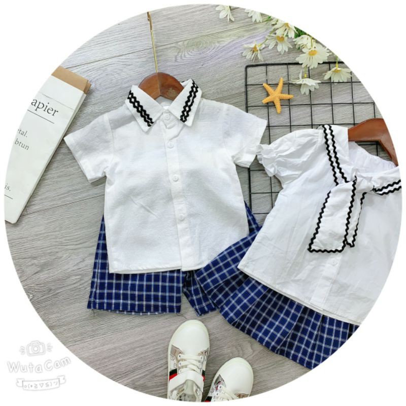 Set cặp học sinh quần kẻ cho bé