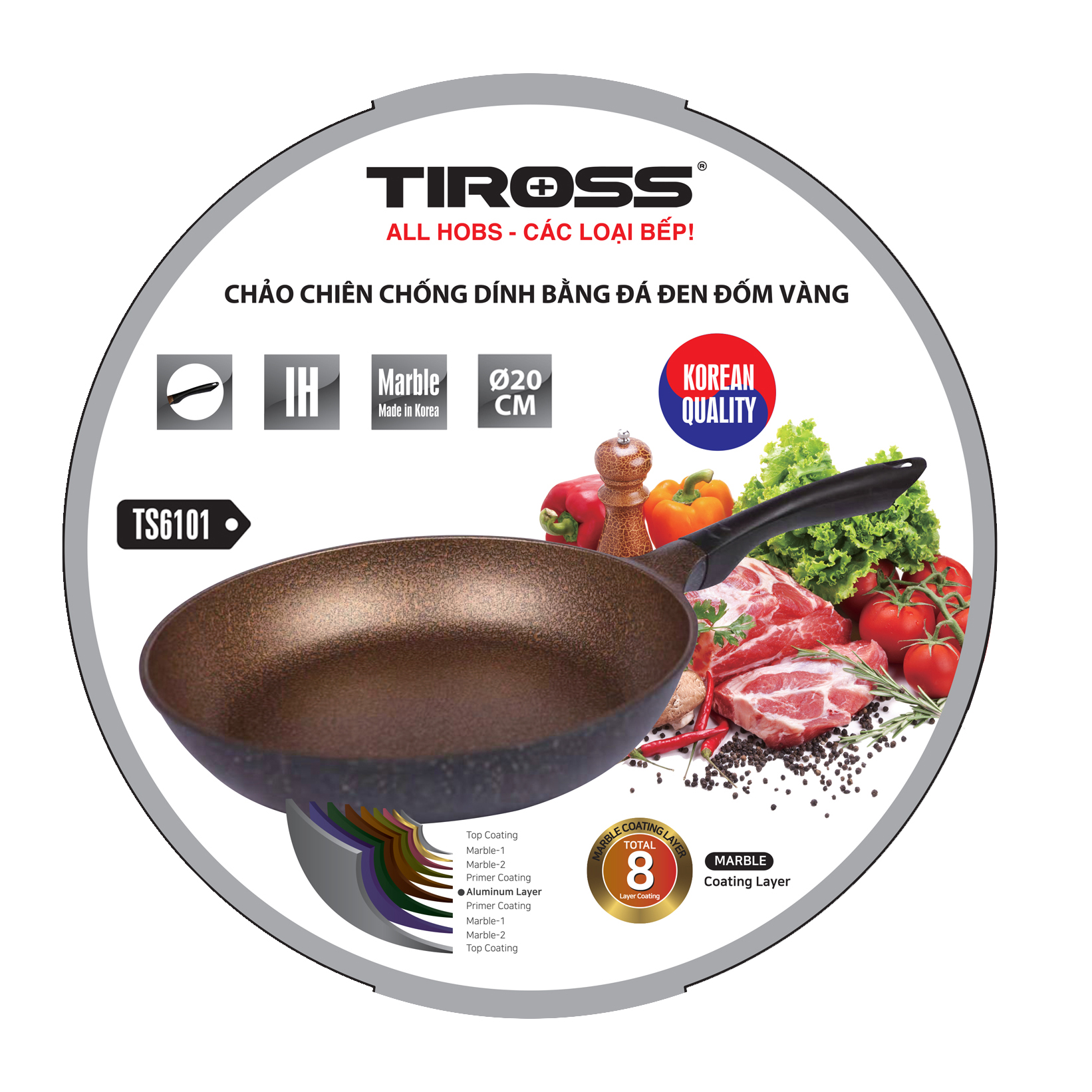 Chảo chống dính Tiross dùng bếp từ TS6101 phi 20 cm