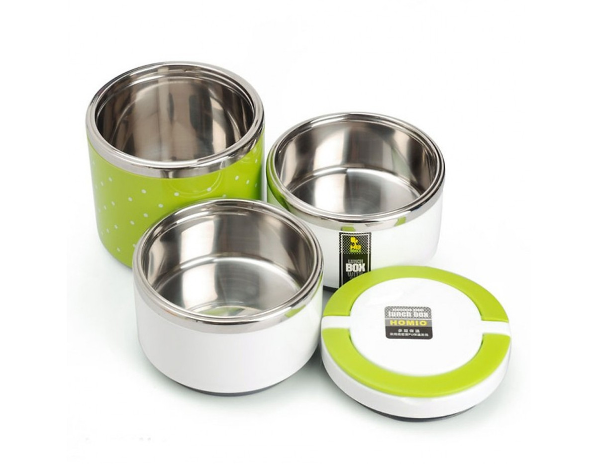 Cặp lồng cơm 2 tầng giữ nhiệt chấm bi ruột inox
