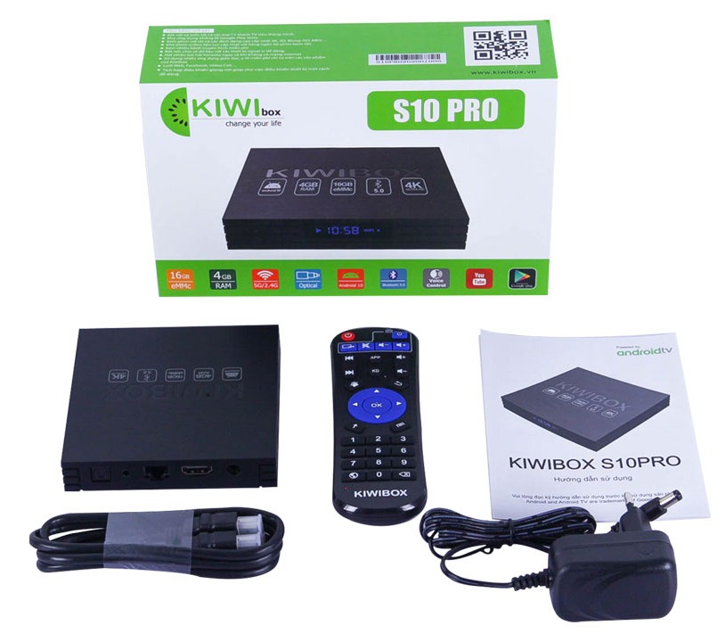 Android TV Box Kiwibox S10 Pro Max (Ram 4GB Remote voil)