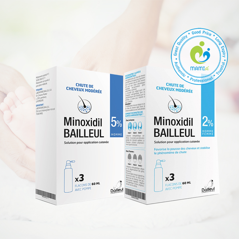 Xịt mọc tóc (60ml) ngăn rụng tóc, hỗ trợ mọc tóc Minoxidil Bailleul 2%/5%, Pháp