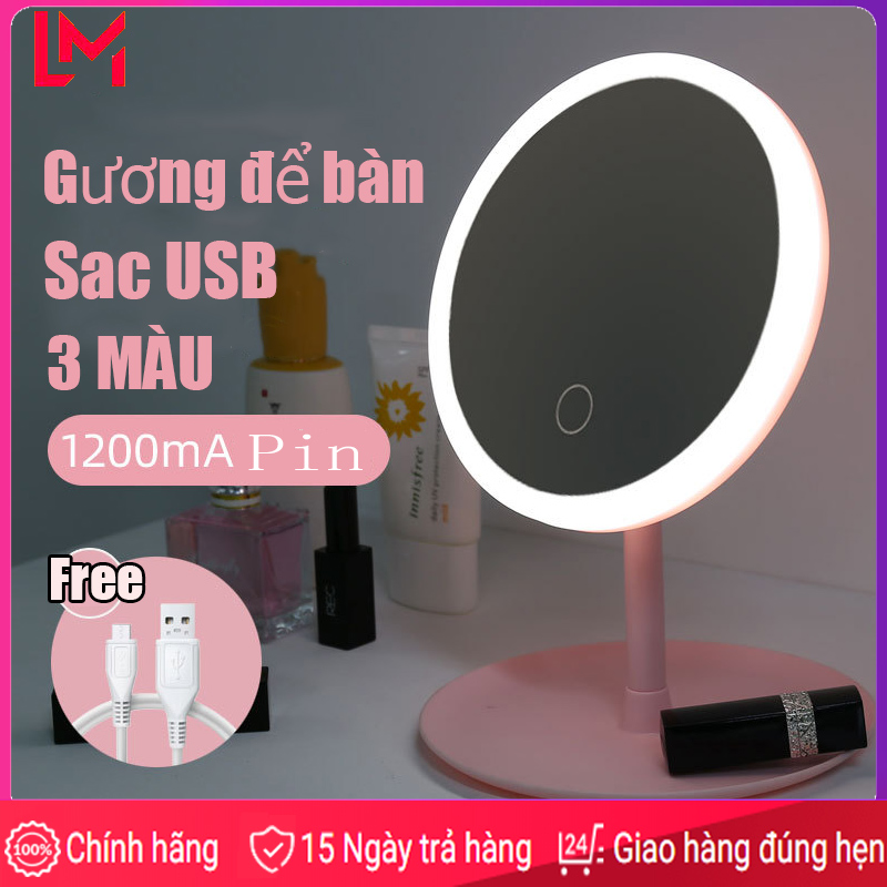 3 MÀU gương để bàn USB Gương để bàn trang điểm Gương để bàn có đèn led Gương để bàn có đèn hàn quốc gấp gọn