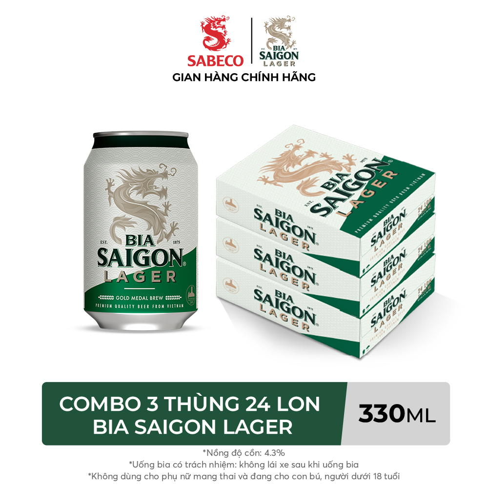 Nồng Độ Cồn 4.3% - Combo 3 Thùng 24 Lon Bia Saigon Lager 330ml