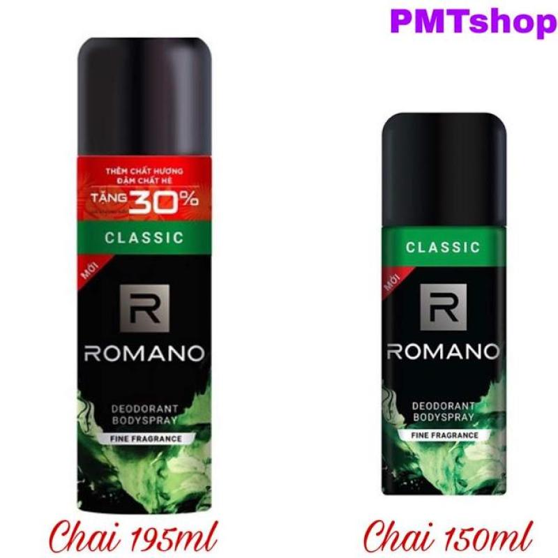 Xịt nước hoa toàn thân nam Romano Classic 195ml | 150ml khử mùi, ngăn mồ hôi nhập khẩu