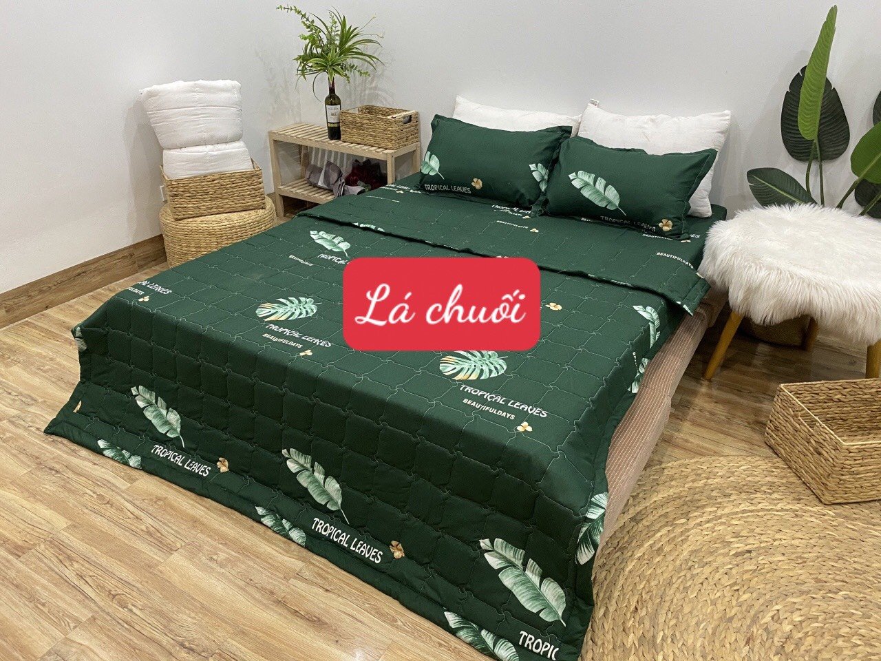 Bộ Ga Gối 3 Món[1ga +2 vỏ gối]2mx2m2 Poly Cotton, mẫu dơi ghi