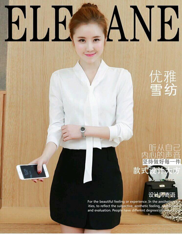 Áo sơ mi nữ tay dài thắt nơ cổ SM125