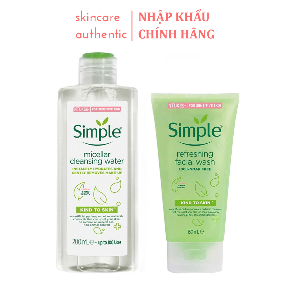 Combo Làm Sạch Simple Tẩy Trang + Sữa Rửa Mặt, combo dưỡng da làm sạch da chính hãng