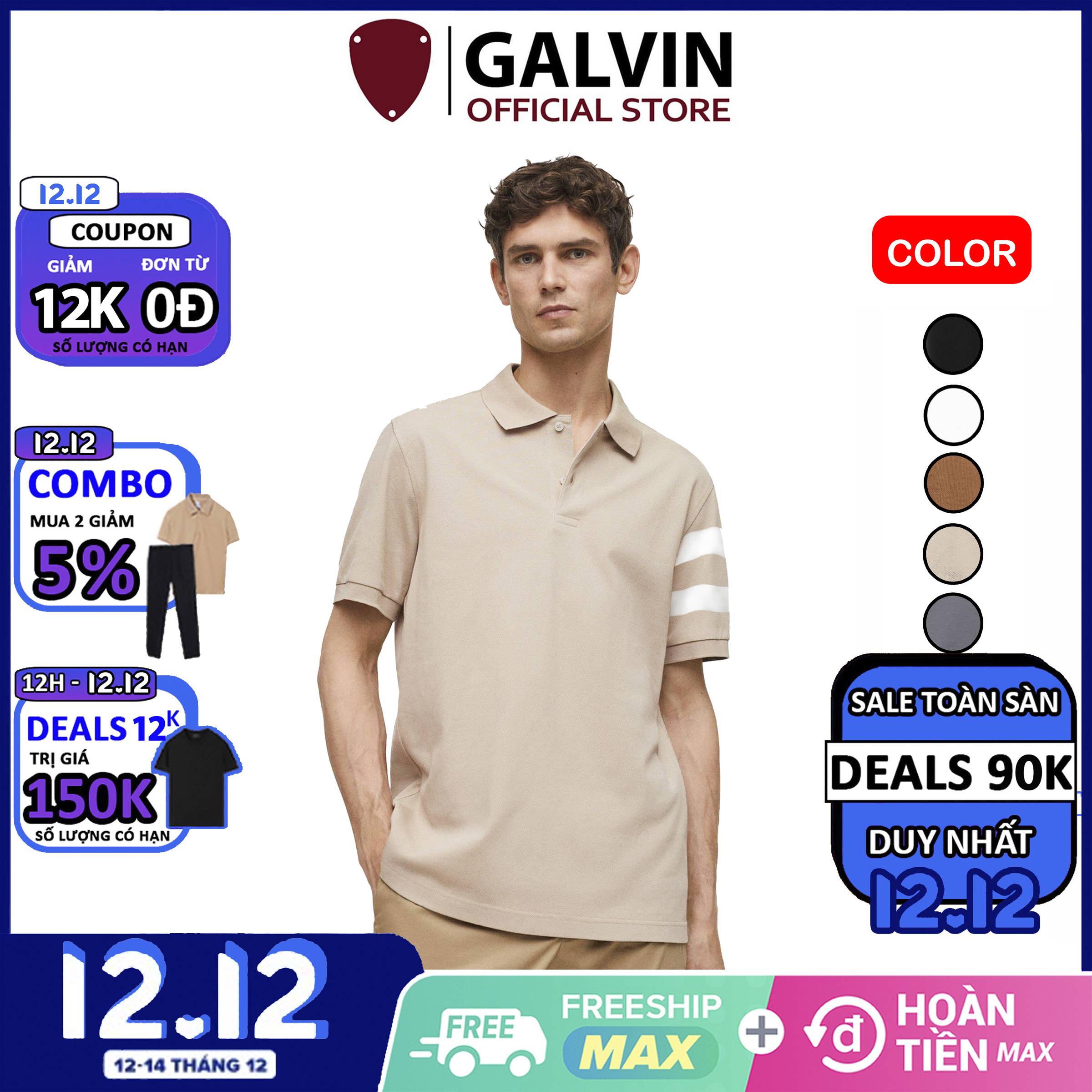 Áo polo nam Galvin 4 màu cao cấp đen phối tay tinh tế, áo thun có cổ nam tay ngắn lỡ CVC cotton co giãn PLS01 - GALVIN STORE