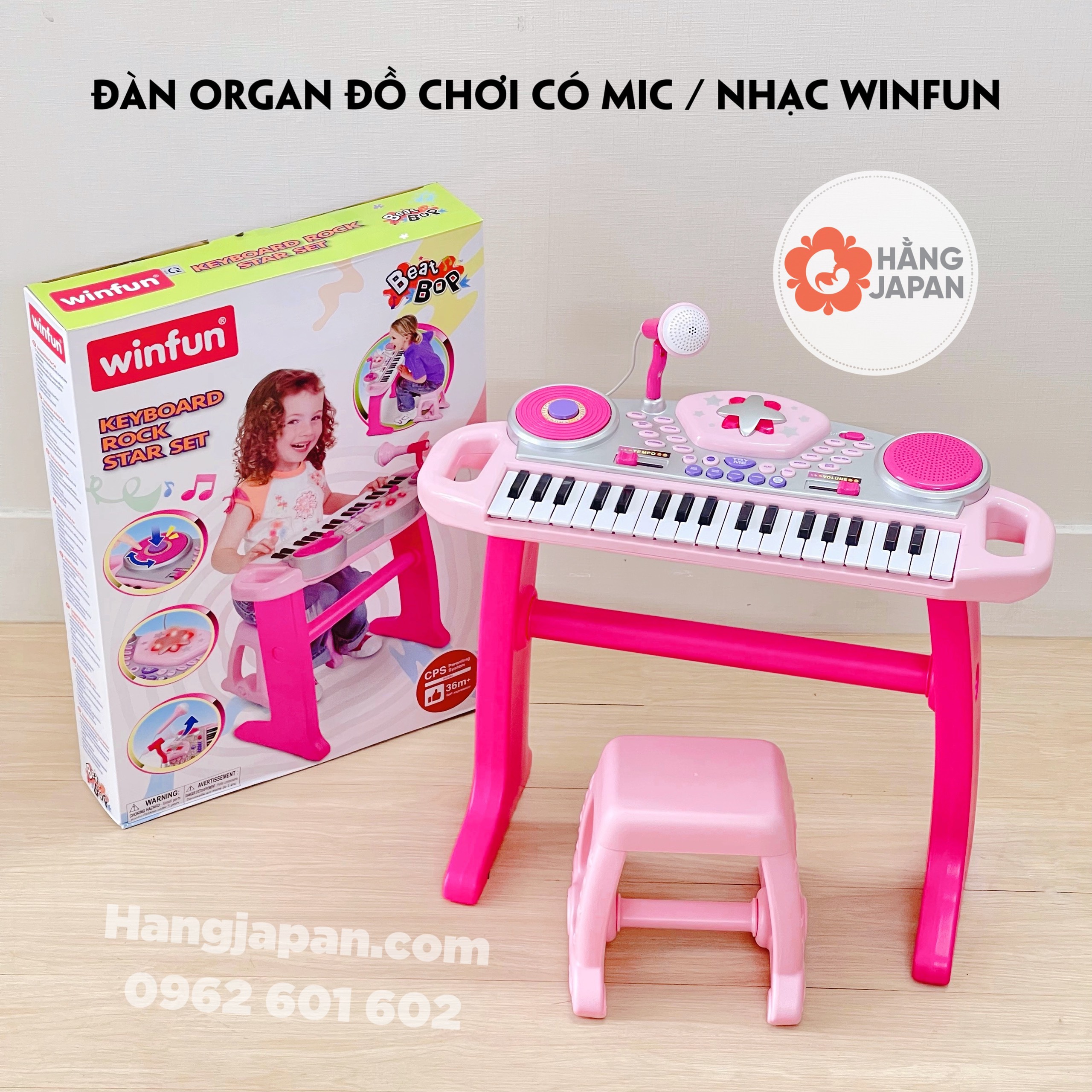 Đàn organ màu Hồng cho bé WinFun 2068-G kèm Micro