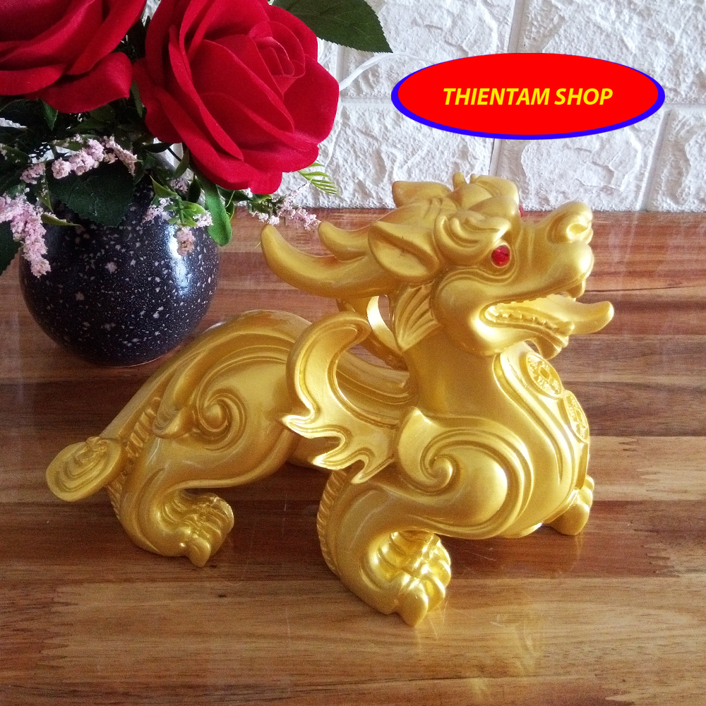 [HCM]Kỳ Hưu phong thủy đá poly vàng một con KHV20