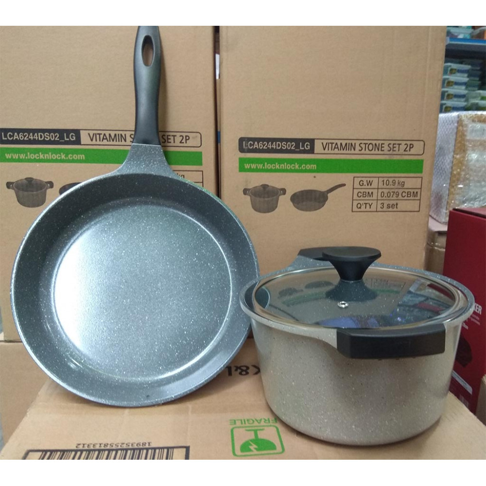 Bộ Lock&Lock Stone 7 Lớp Nồi Đá 24cm Và Chảo Đá 28cm