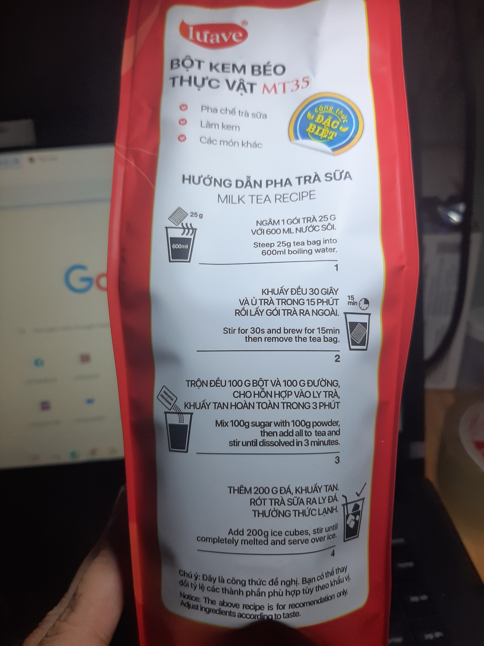 Bột kem béo luave  MT35 1kg  làm trà sữa