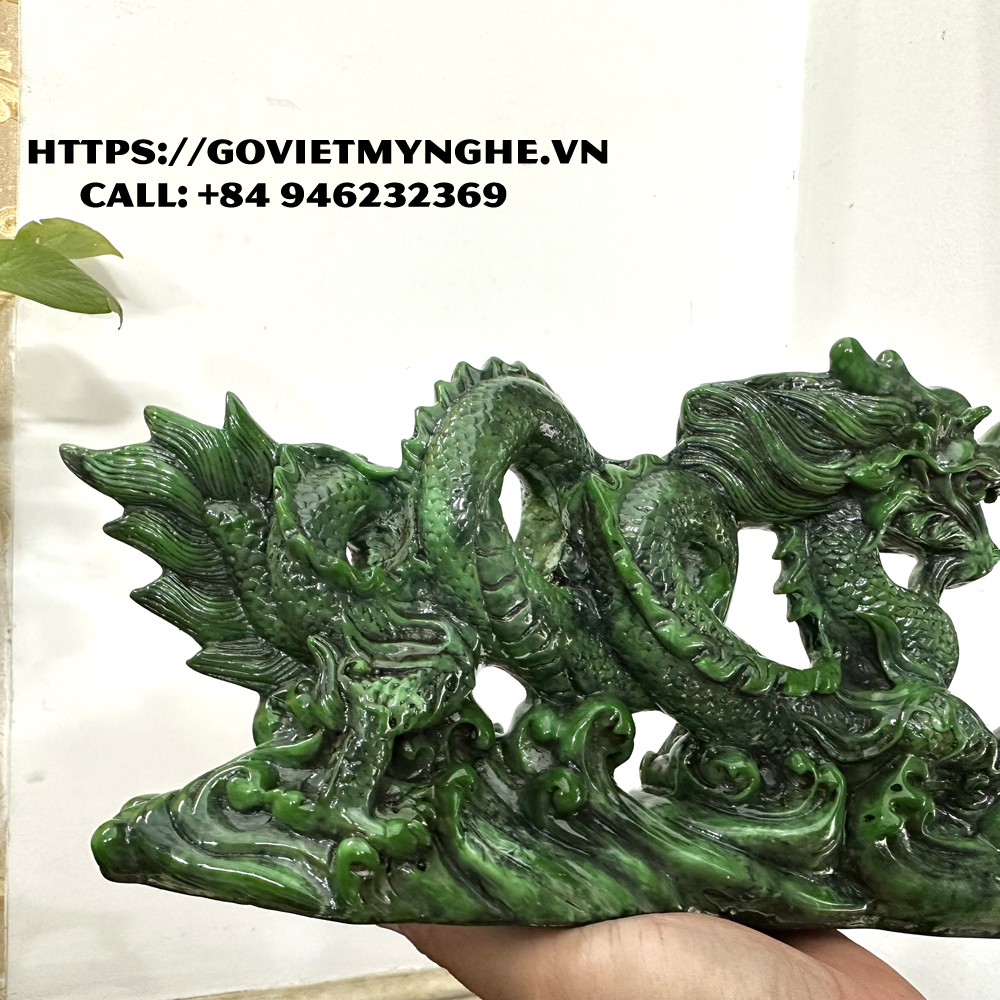 Feng Shui display dragon statue-peacock feather white ice-26cm long
