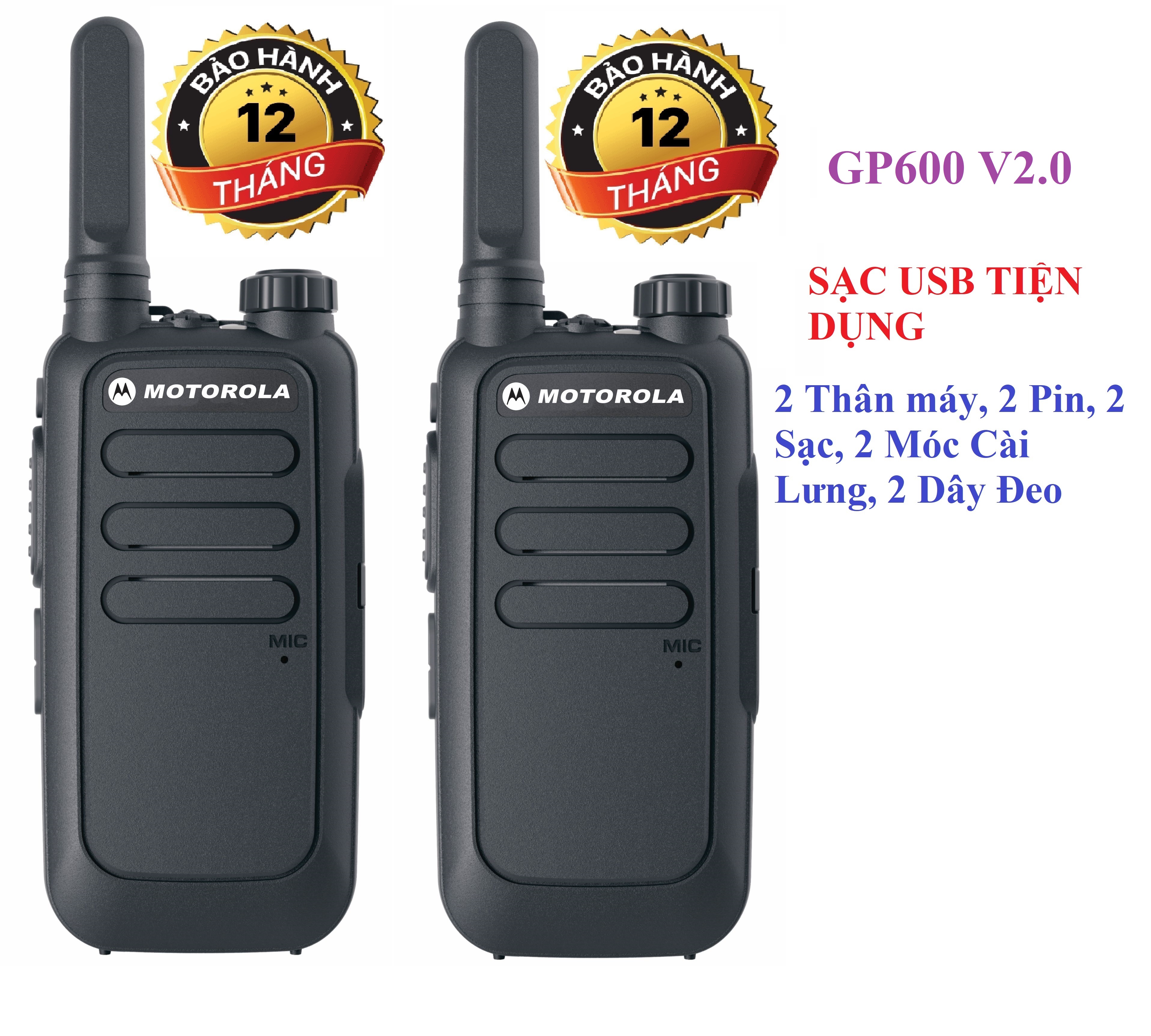 Bộ 2 Chiếc Bộ đàm Mini chất lượng khủng Motorola GP600 V2.0 (Loa To,Sạc USB Tiện dụng)