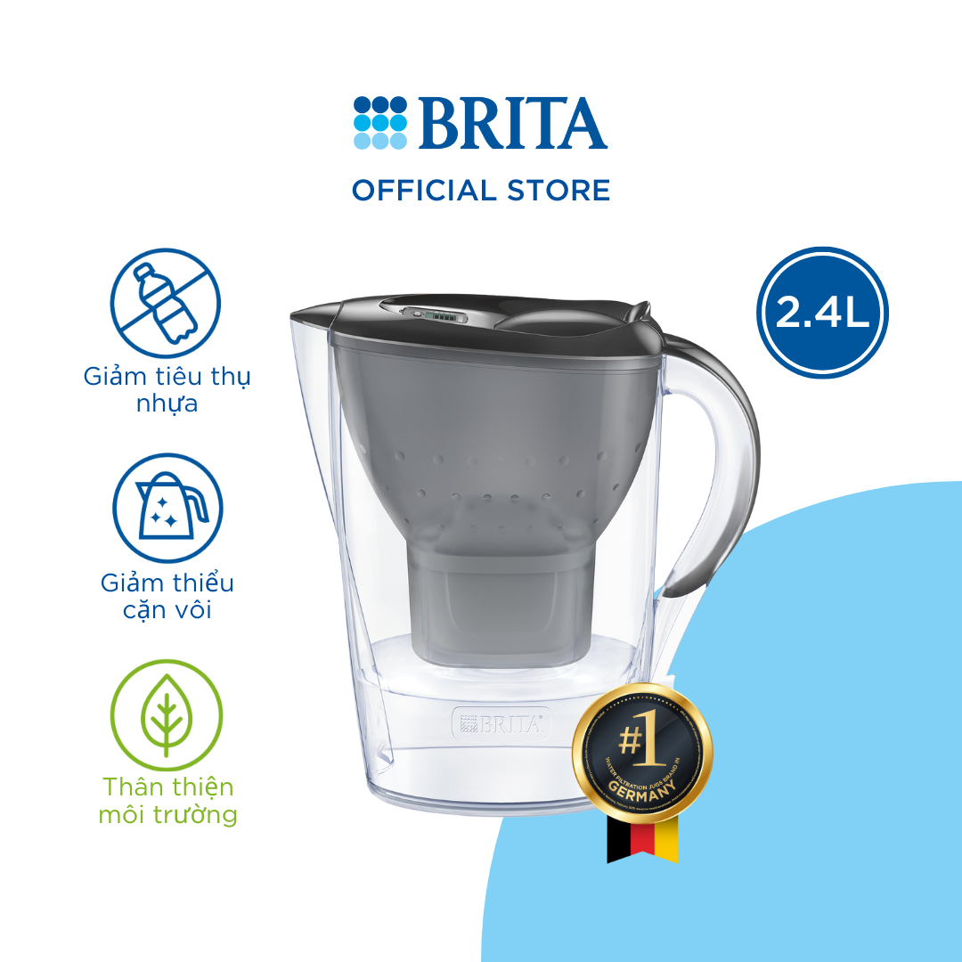 Bình lọc nước BRITA Marella Basic Graphite 2.4L (có sẵn 1 lõi lọc Maxtra)