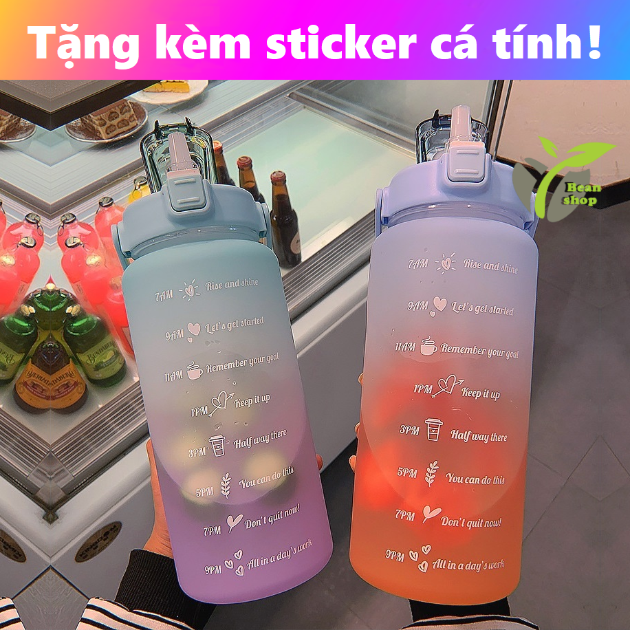 Bình đựng nước 2 lít, bình nước 2l có vạch nhắc nhở uống nước có ống hút đàn hồi