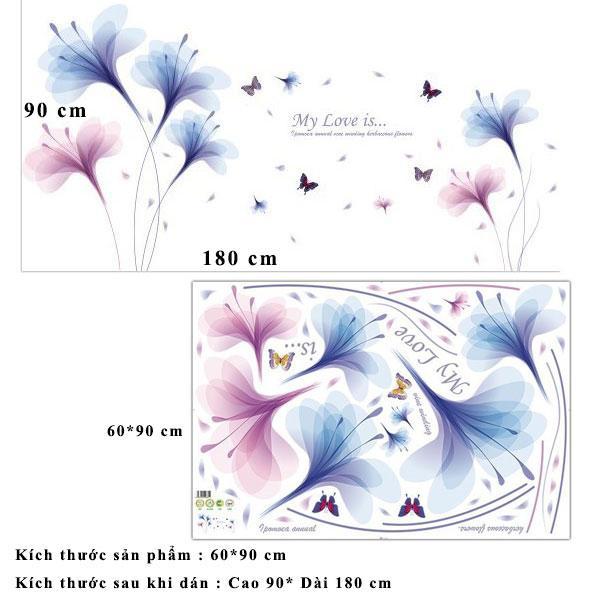 Decal dán tường hoa màu tím My Love is Sticker Tranh Dán Tường XL8262- Decal dán tường cây xanh ,Decal dán tường hoa lá