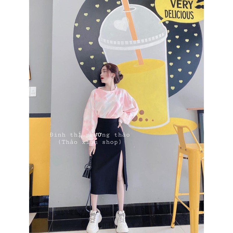 ♻️SET VÁY XẺ TÀ + CROPTOP TAY DÀI LOAN MÀU♻️