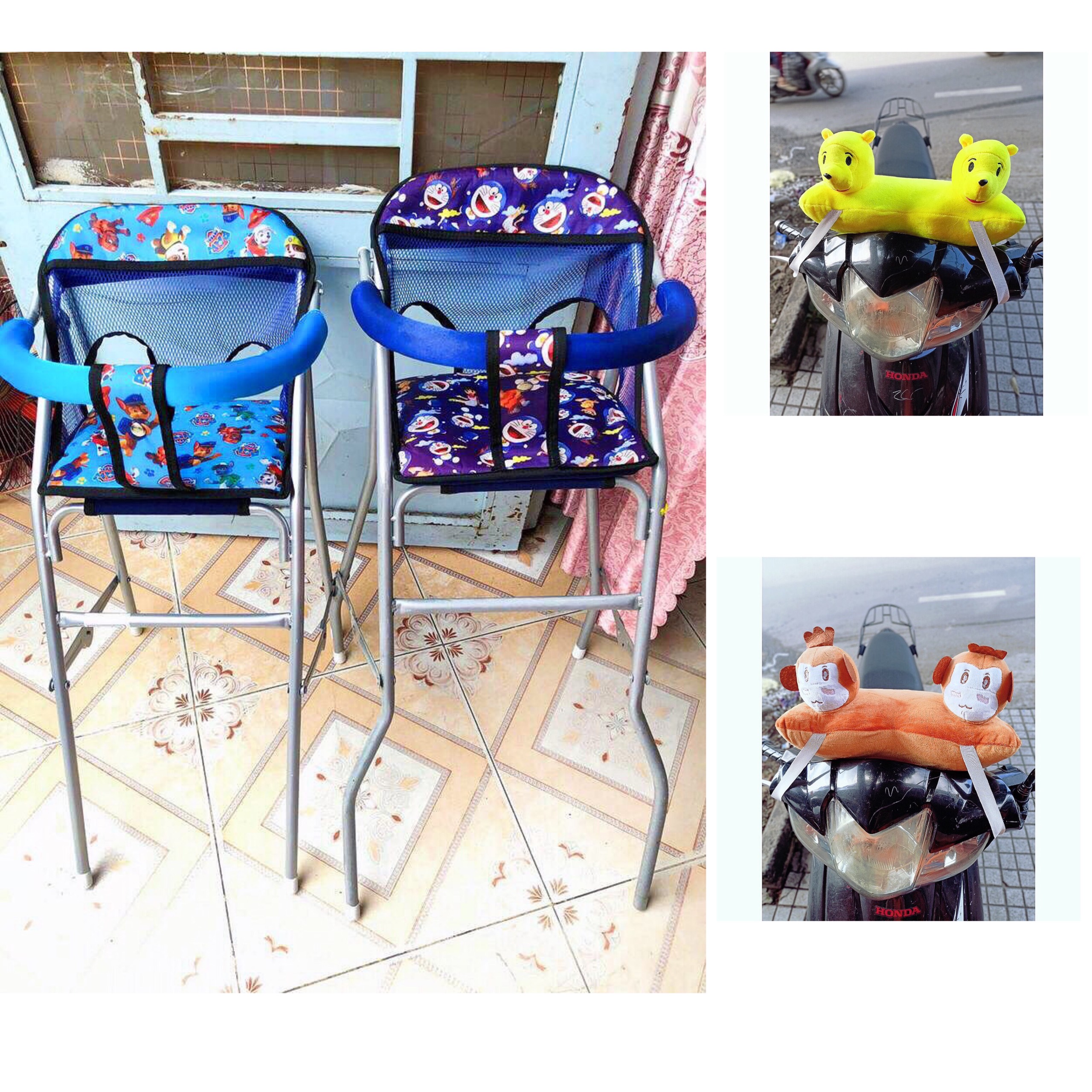 COMBO GHẾ ĐI XE MÁY VÀ GỐI 2 ĐẦU CHO BÉ