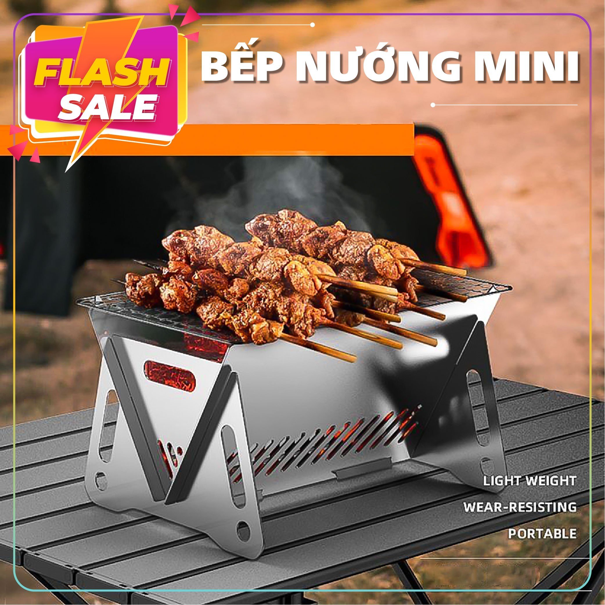 Bếp nướng than hoa Gấp gọn du lịch, dã ngoại, camping - Bếp nướng than, bếp nướng than hoa gấp gọn, bếp nướng than chống khói, bếp nướng bbq ngoài trời