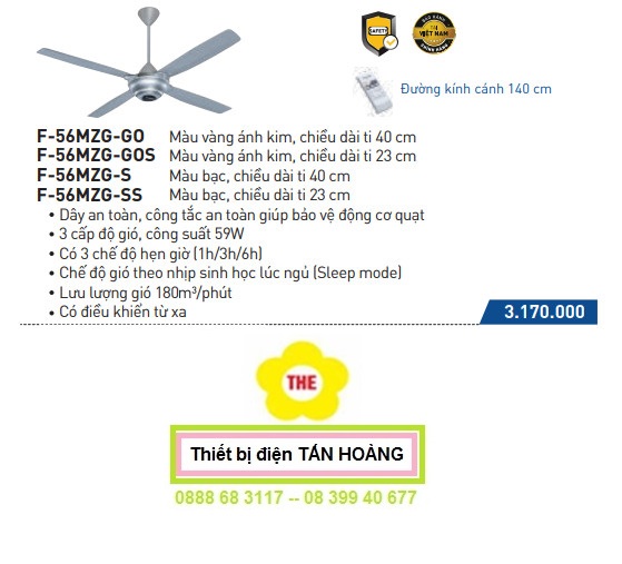 Quạt trần Panasonic F-56MZG-S / F-56MZG-SS ( Bạc ) / F-56MZG