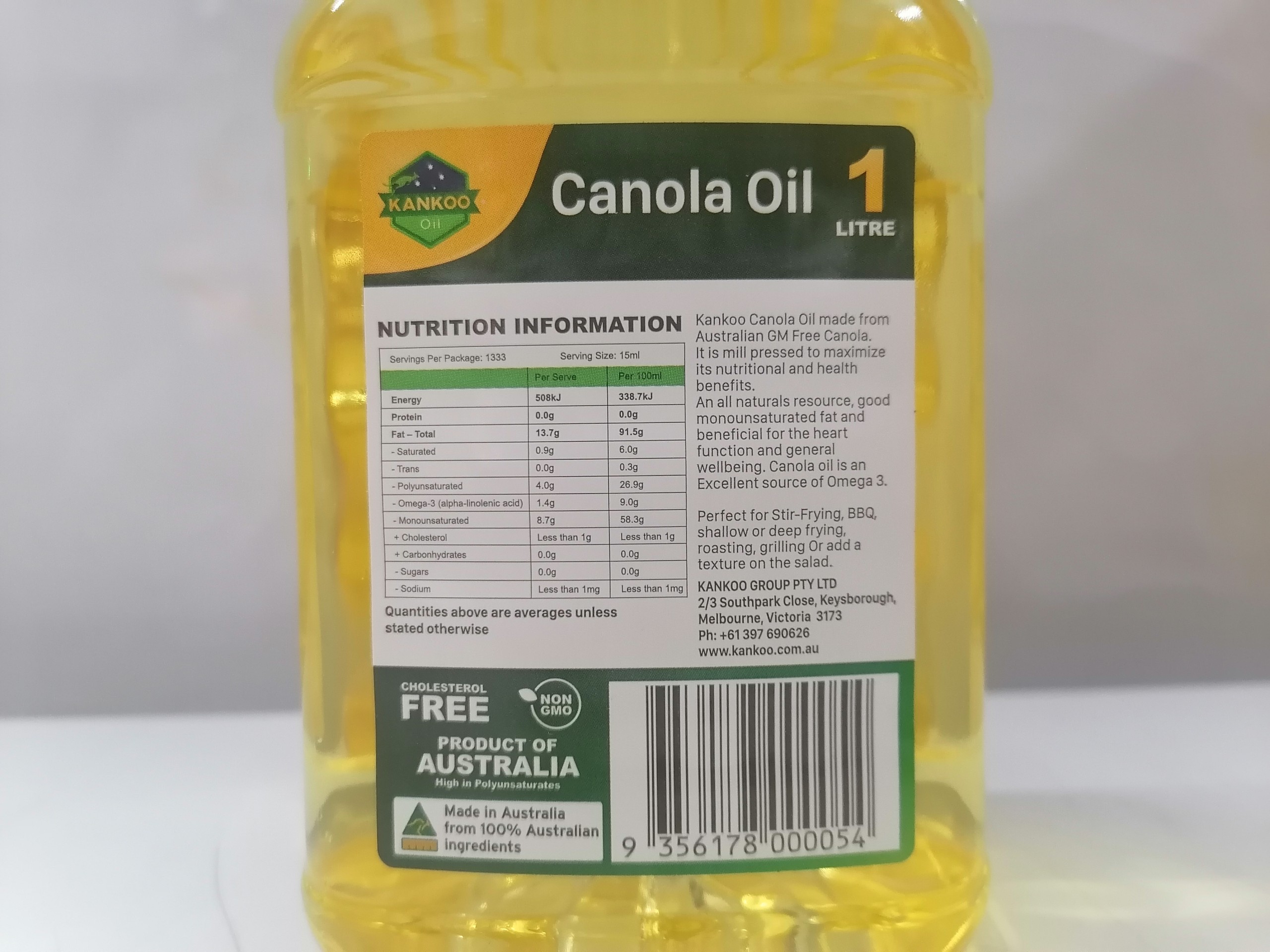 KANKOO [Bình 1 Lít] DẦU THỰC VẬT HẠT CẢI [Australia] Canola Oil